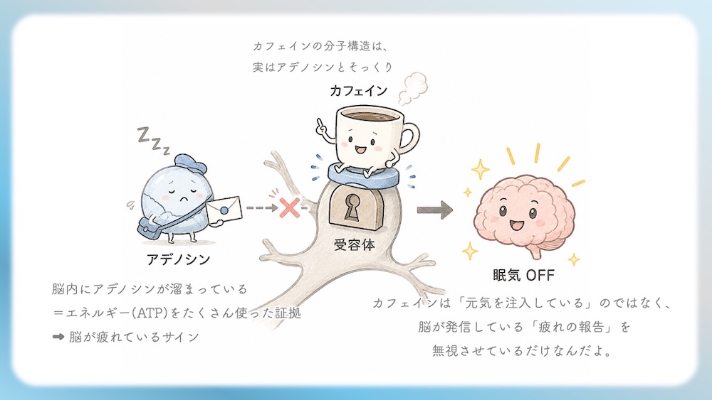 この図は、私たちの「心と体」を支配する脳内の情報伝達メカニズムを可視化したものです。神経細胞同士のわずかな隙間（シナプス）で行われるメッセージ交換の様子と、そこに「薬」がどう介入し、スイッチを切り替えるのかを論理的に示しています。 単なる暗記ではなく、受容体結合の「物理的・生化学的ロジック」を理解することで、薬理学の深淵が見えてきます。この本質的な理解こそが、臨床での適切な判断や試験対策の最短ルートとなり、医療者としての揺るぎない専門性を築く礎となります。
